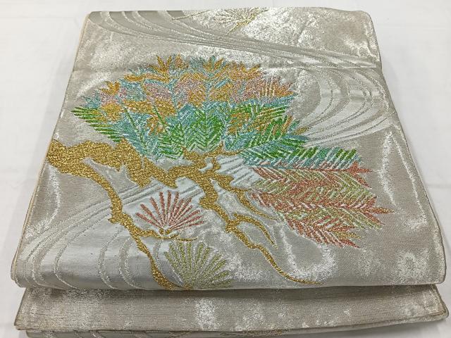 平和屋着物◎六通柄袋帯　流水枝松文　金銀糸　正絹　逸品　AABC5841uk