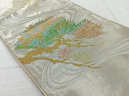 平和屋着物◎六通柄袋帯　流水枝松文　金銀糸　正絹　逸品　AABC5841uk