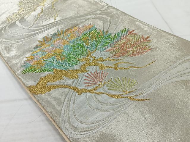 平和屋着物◎六通柄袋帯　流水枝松文　金銀糸　正絹　逸品　AABC5841uk