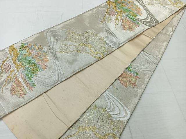 平和屋着物◎六通柄袋帯　流水枝松文　金銀糸　正絹　逸品　AABC5841uk
