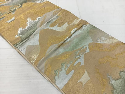 平和屋着物◎六通柄袋帯　遠山流水文　金銀糸　正絹　逸品　AABC5843uk