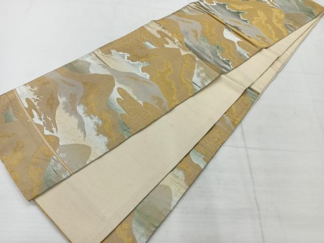 平和屋着物◎六通柄袋帯　遠山流水文　金銀糸　正絹　逸品　AABC5843uk