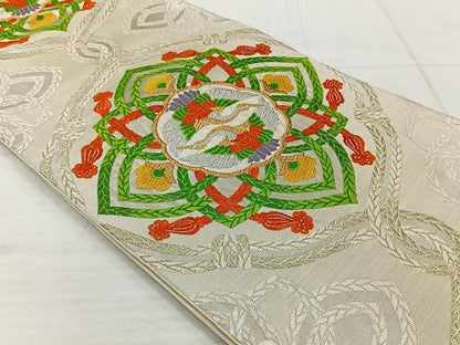 平和屋着物◎六通柄袋帯 唐織 双鶴花文 金銀糸 正絹 逸品 AABC5845uk