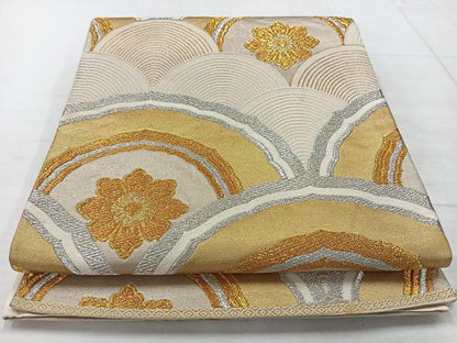平和屋着物◎六通柄袋帯 花青海波 正絹 逸品 AABC5847uk