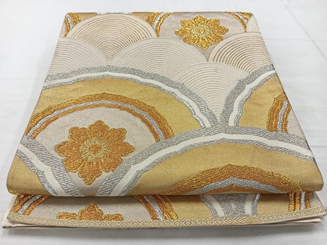 平和屋着物◎六通柄袋帯 花青海波 正絹 逸品 AABC5847uk