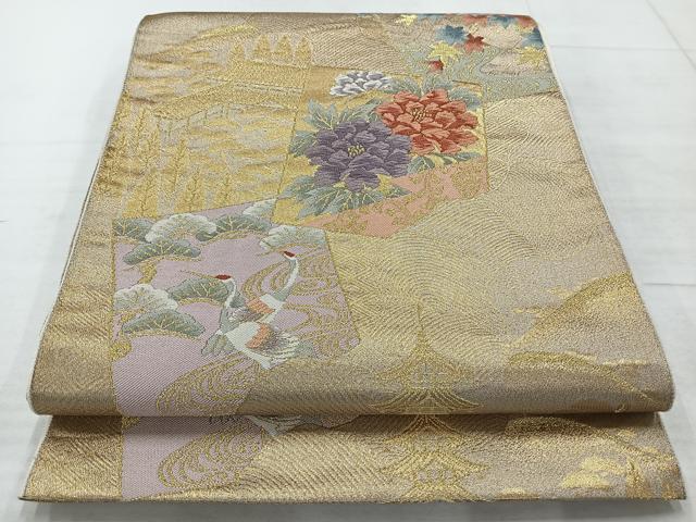 平和屋着物◎六通柄袋帯 唐織 色紙重ね花文 金糸 正絹 逸品 AABC5853uk