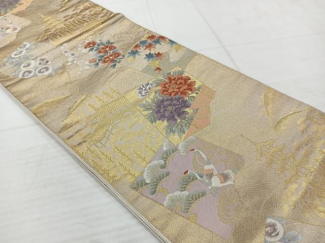 平和屋着物◎六通柄袋帯 唐織 色紙重ね花文 金糸 正絹 逸品 AABC5853uk