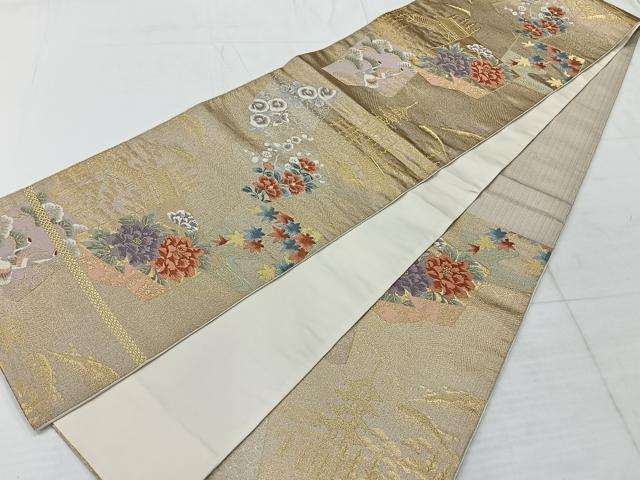 平和屋着物◎六通柄袋帯 唐織 色紙重ね花文 金糸 正絹 逸品 AABC5853uk