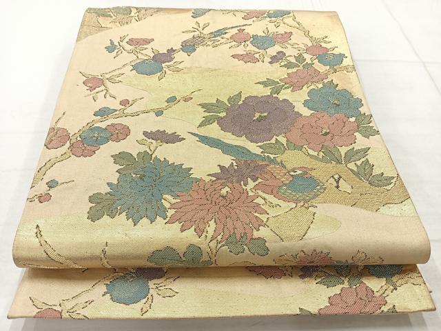 平和屋着物◎六通柄袋帯 草花文 金糸 正絹 逸品 AABC5865uk
