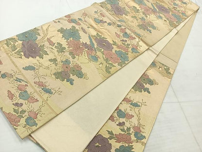 平和屋着物◎六通柄袋帯 草花文 金糸 正絹 逸品 AABC5865uk