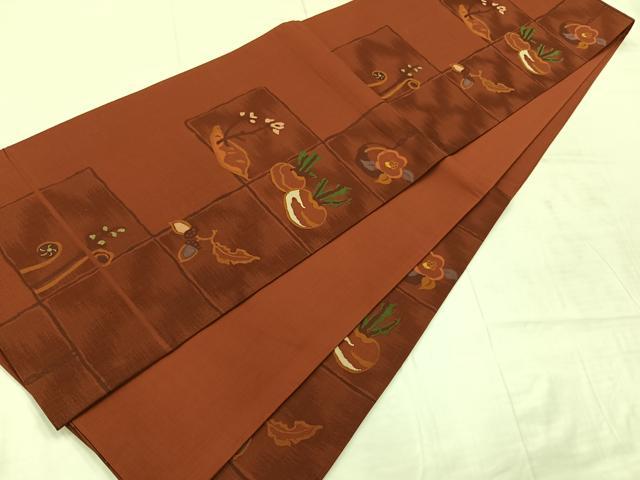 平和屋着物◎六通柄袋帯 紬地 成り物 正絹 逸品 AABC5881uk