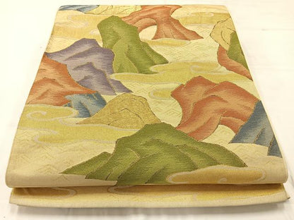 平和屋着物◎六通柄袋帯　流水文　金糸　正絹　逸品　AABC5884uk