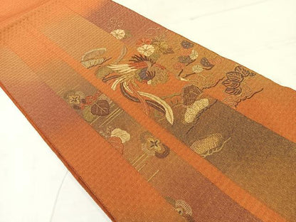 平和屋着物◎太鼓柄袋帯 刺繍 鳳凰花文 金糸 正絹 逸品 AABC5887uk