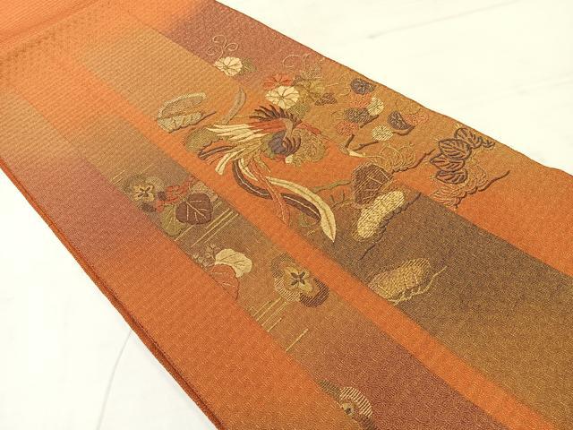 平和屋着物◎太鼓柄袋帯 刺繍 鳳凰花文 金糸 正絹 逸品 AABC5887uk