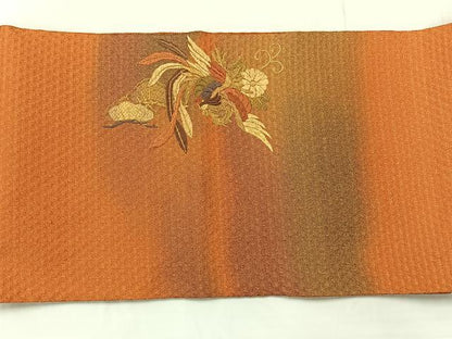 平和屋着物◎太鼓柄袋帯 刺繍 鳳凰花文 金糸 正絹 逸品 AABC5887uk