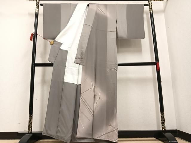 平和屋着物●訪問着　刺繍　幾何学文様　暈し染め　金糸　正絹　逸品　AABC6004ph