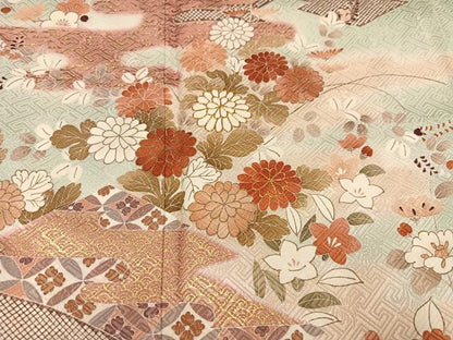 平和屋着物●訪問着 駒刺繍 霞草花文 暈し染め 金彩 正絹 逸品 AABC6035ph