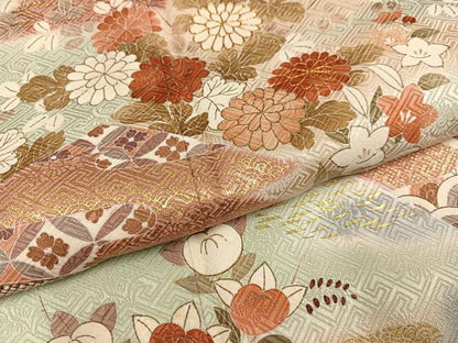 平和屋着物●訪問着 駒刺繍 霞草花文 暈し染め 金彩 正絹 逸品 AABC6035ph