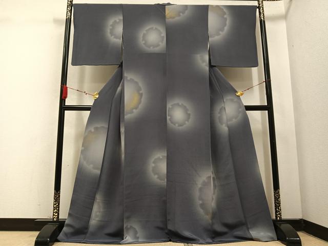 平和屋着物●上質な小紋 雪輪文 暈し染め 金彩 鬼しぼ縮緬 正絹 逸品 AABC6046ph