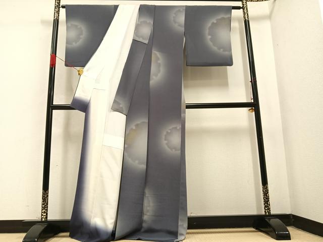 平和屋着物●上質な小紋 雪輪文 暈し染め 金彩 鬼しぼ縮緬 正絹 逸品 AABC6046ph