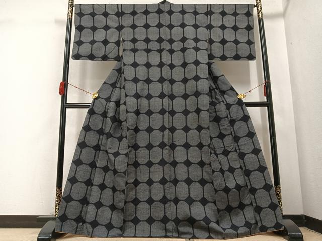 平和屋着物●上質な紬 変わり格子 正絹 逸品 AABC6048ph