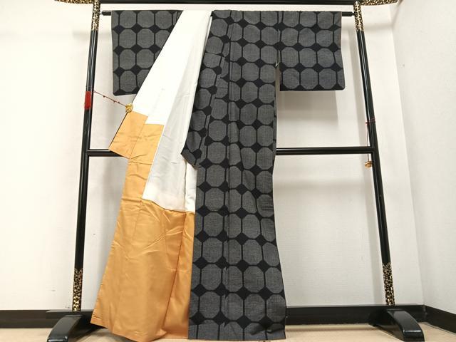 平和屋着物●上質な紬 変わり格子 正絹 逸品 AABC6048ph