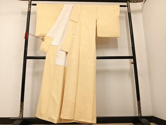 平和屋着物●上質な色無地　立波地紋　蜂蜜色　正絹　逸品　AABC6051ph