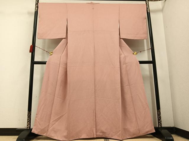 平和屋着物●上質な色無地　草花地紋　水柿色　正絹　逸品　未使用　AABC6052ph
