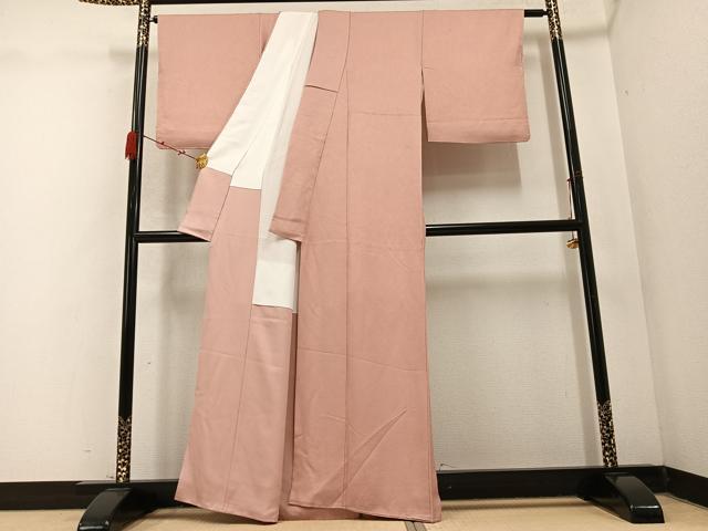 平和屋着物●上質な色無地　草花地紋　水柿色　正絹　逸品　未使用　AABC6052ph