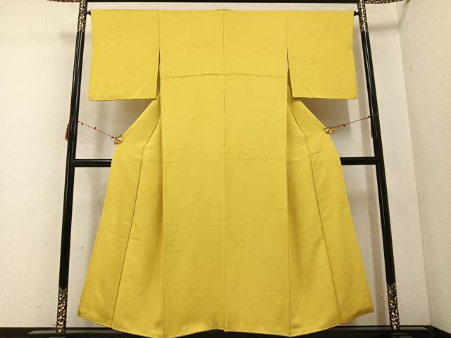 平和屋着物●上質な色無地　流水地紋　花葉色　正絹　逸品　AABC6054ph