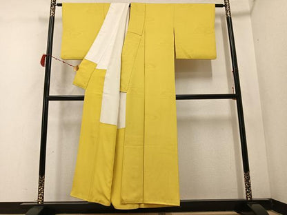 平和屋着物●上質な色無地　流水地紋　花葉色　正絹　逸品　AABC6054ph