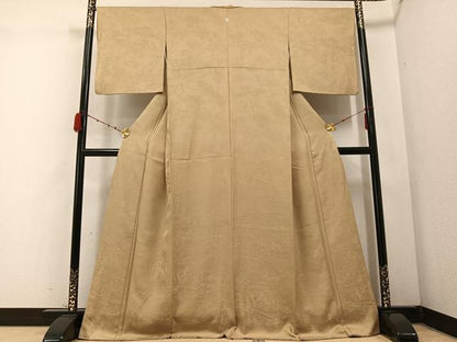 平和屋着物●上質な色無地　人物風景地紋　枯色　さが美扱い　正絹　逸品　AABC6055ph