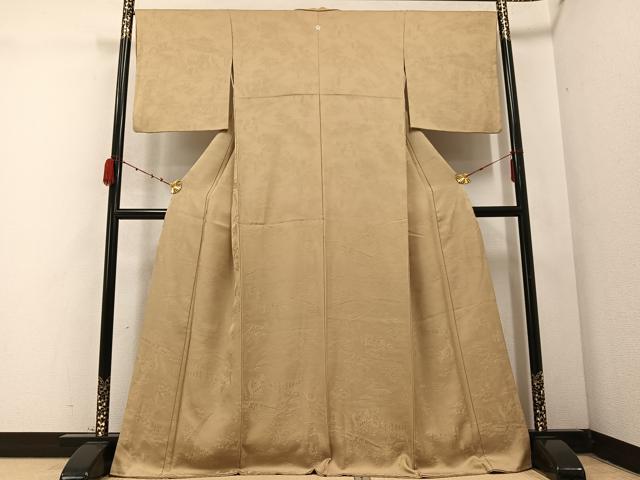 平和屋着物●上質な色無地　人物風景地紋　枯色　さが美扱い　正絹　逸品　AABC6055ph