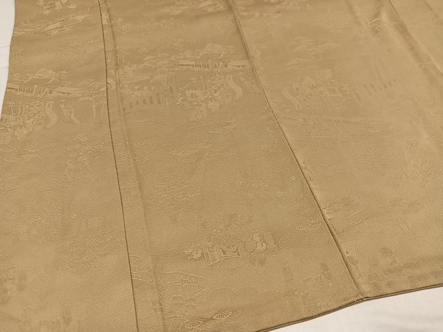 平和屋着物●上質な色無地　人物風景地紋　枯色　さが美扱い　正絹　逸品　AABC6055ph