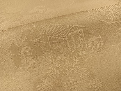 平和屋着物●上質な色無地　人物風景地紋　枯色　さが美扱い　正絹　逸品　AABC6055ph