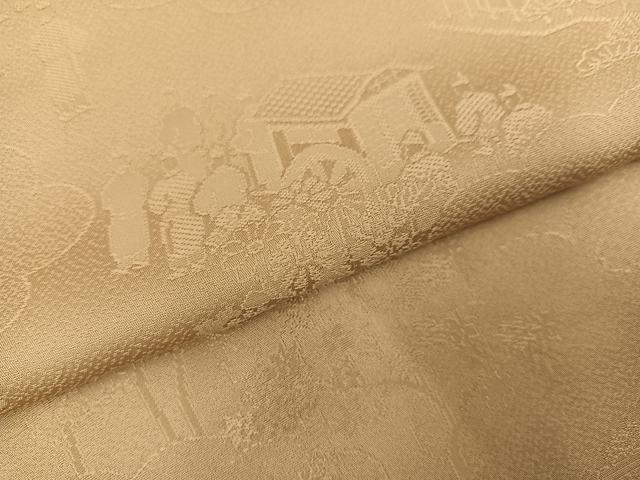 平和屋着物●上質な色無地　人物風景地紋　枯色　さが美扱い　正絹　逸品　AABC6055ph