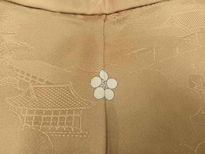 平和屋着物●上質な色無地　人物風景地紋　枯色　さが美扱い　正絹　逸品　AABC6055ph