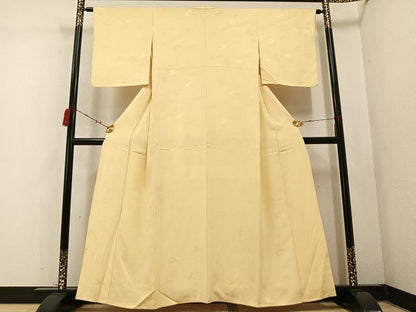 平和屋着物●上質な色無地　飛鶴地紋　蜂蜜色　正絹　逸品　AABC6059ph