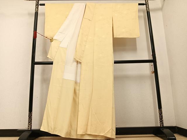 平和屋着物●上質な色無地　飛鶴地紋　蜂蜜色　正絹　逸品　AABC6059ph