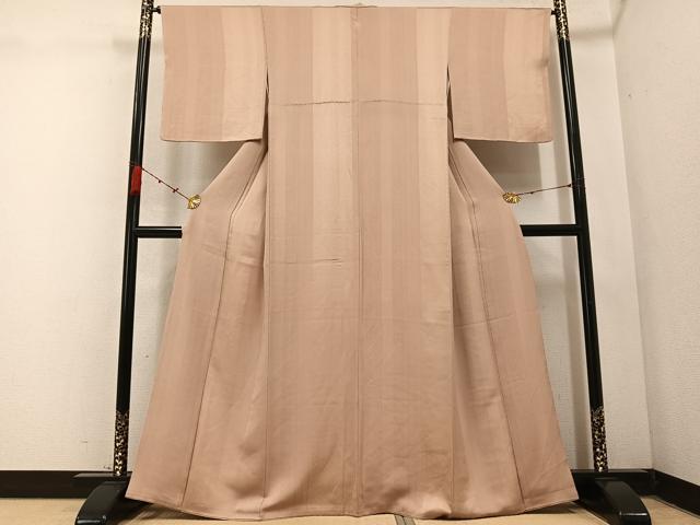 平和屋着物●上質な色無地 変わり縞地紋 支子色 正絹 逸品 AABC6064ph