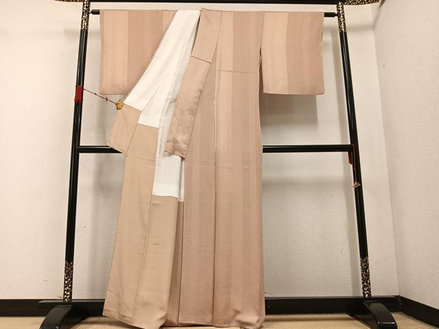 平和屋着物●上質な色無地 変わり縞地紋 支子色 正絹 逸品 AABC6064ph