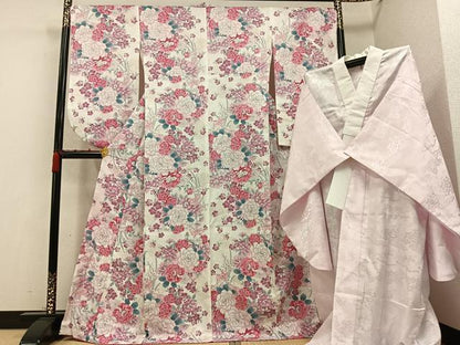 平和屋着物●小振袖 二尺袖 長襦袢(無双仕立て)セット 花尽くし 洗える着物 AABC6074ph