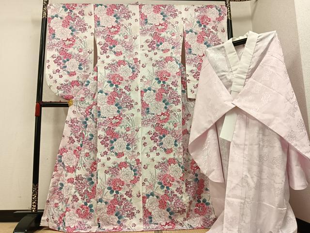 平和屋着物●小振袖 二尺袖 長襦袢(無双仕立て)セット 花尽くし 洗える着物 AABC6074ph