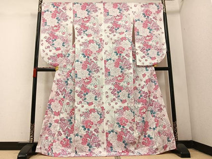 平和屋着物●小振袖 二尺袖 長襦袢(無双仕立て)セット 花尽くし 洗える着物 AABC6074ph