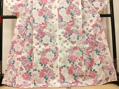 平和屋着物●小振袖 二尺袖 長襦袢(無双仕立て)セット 花尽くし 洗える着物 AABC6074ph