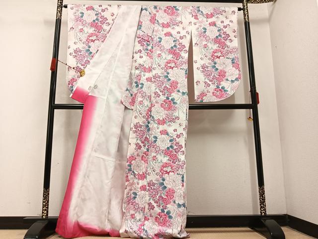 平和屋着物●小振袖 二尺袖 長襦袢(無双仕立て)セット 花尽くし 洗える着物 AABC6074ph