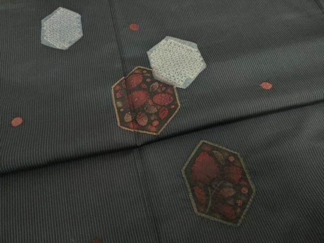 平和屋着物●本場大島紬　訪問着　絞り　亀甲花文　正絹　逸品　AABC6083ck
