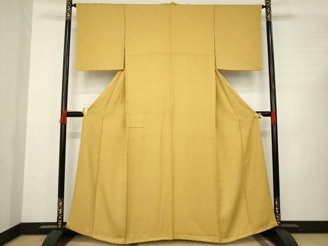 平和屋着物○上質な色無地 松地紋 黄土色 正絹 逸品 AABC6093ck