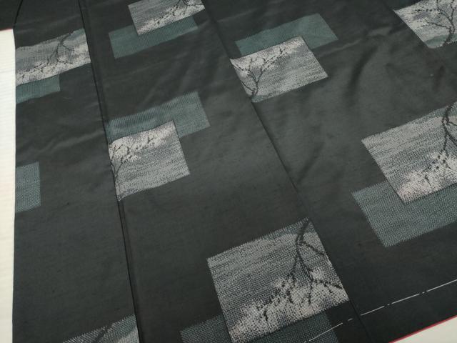 平和屋着物●上質な紬　色紙重ね風景文　黒地　正絹　逸品　AABC6106ck