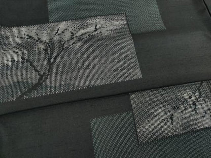 平和屋着物●上質な紬　色紙重ね風景文　黒地　正絹　逸品　AABC6106ck